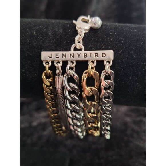 EUC Jenny Bird Mixed Metal Multi-Chain Bracelet Silver & Gold Tone Adjustable Le - Picture 4 of 6